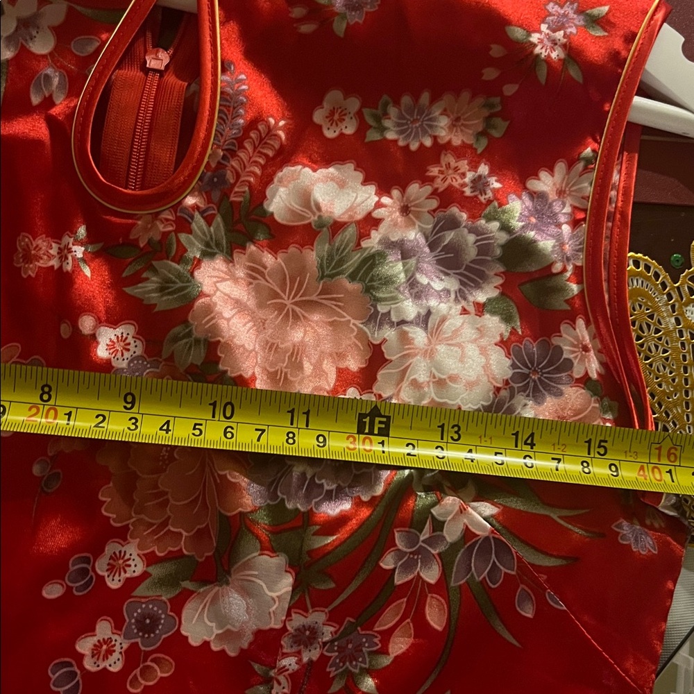 Elegant Red Floral Dress Chinese Style M/L “14/15 “ 33 “ - Picture 7 of 11